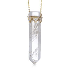 Gold Diamond and Smokey Quartz Crystal Pendant Necklace