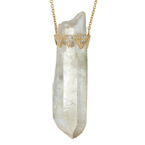 Gold Diamond and Clear Quartz Crystal Pendant Necklace