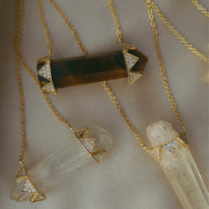 Clear Quartz Vertical Gold Crown Necklace