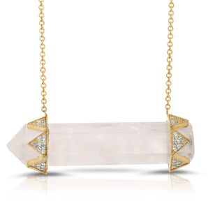 Rose Quartz Horizontal Diamond Crown Necklace