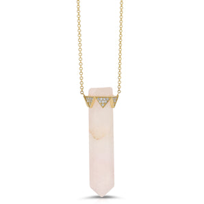 Rose Quartz Vertical Diamond Crown Necklace