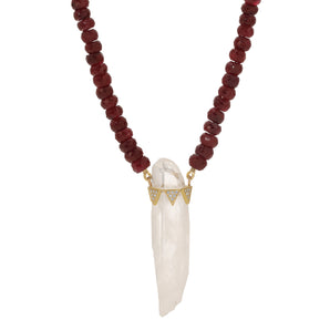 Clear Quartz & Ruby Diamond Crown Necklace